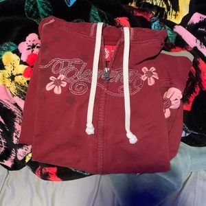 vintage maroon element floral zip up hoodie
